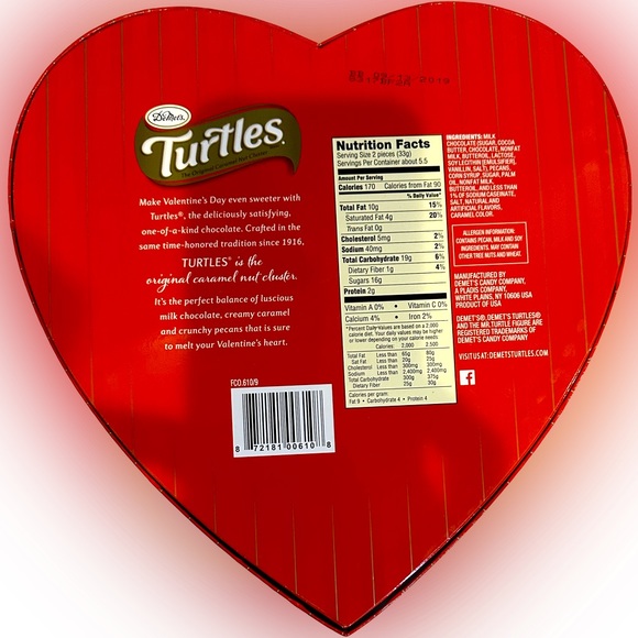 VTG DeMETs TURTLE VALENTINE STRIPE HEART CHOCOLATE BOX 10.25” RED PINK GIFT LOVE - Picture 3 of 9